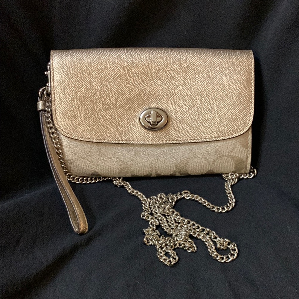 Metallic Gold Chain Crossbody Wristlet - Women Bags